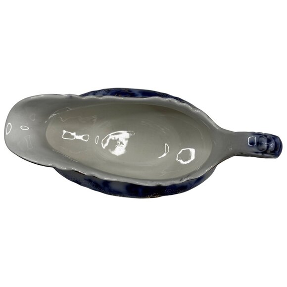 Antique Alfred Meakin Harvest Flow Blue Gravy Boat Porcelain w Underplate Relish - Picture 5 of 14